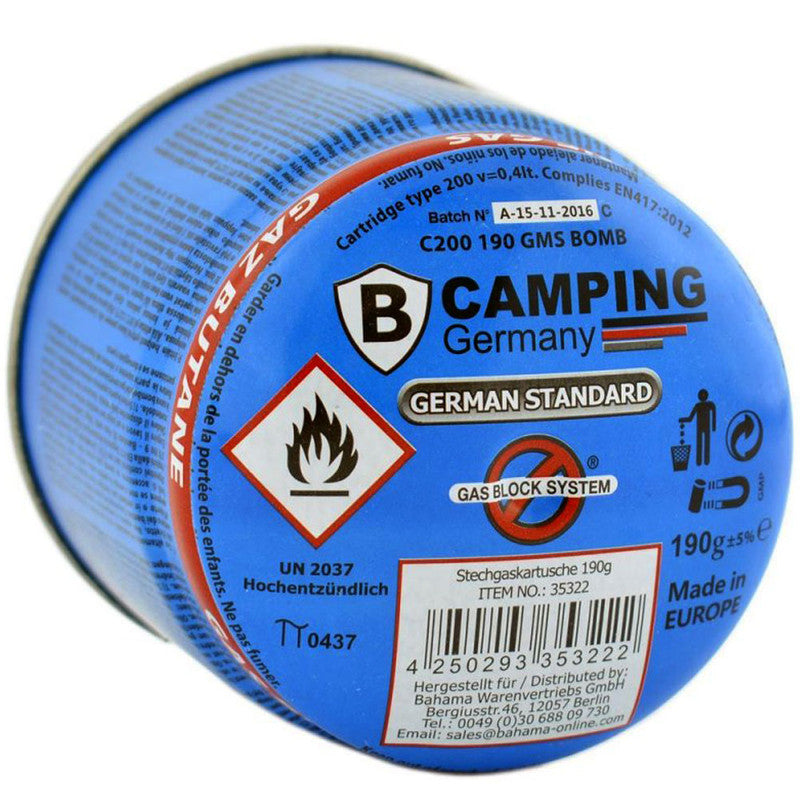 B-CAMPING 190g Butan Stechgaskartusche GASKARTUSCHE Kartusche für Gaskocher und Gasbrenner mit Sicherheitsventil