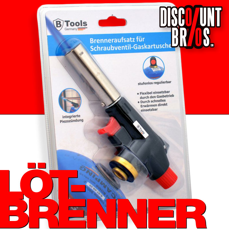 B-TOOLS Gasbrenner LÖTBRENNER Lötlampen-Aufsatz für 500g Butangas-Kartuschen mit Schraubventil
