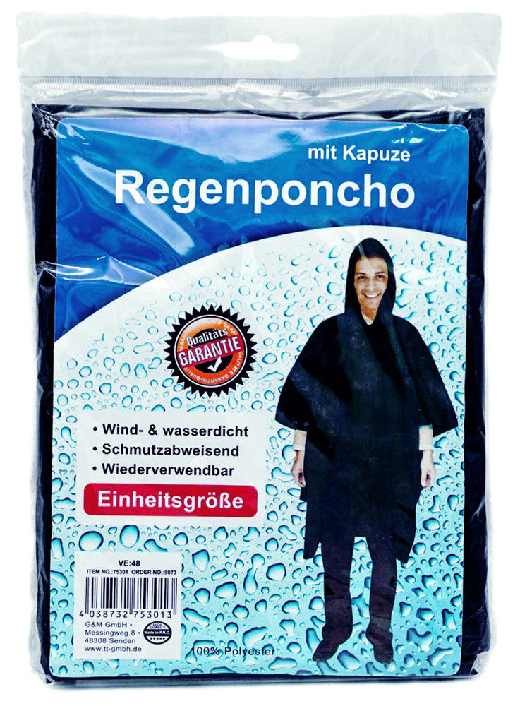Leichter Regenschutz NOTFALL REGENPONCHO Pelerine Regenumhang SCHWARZ