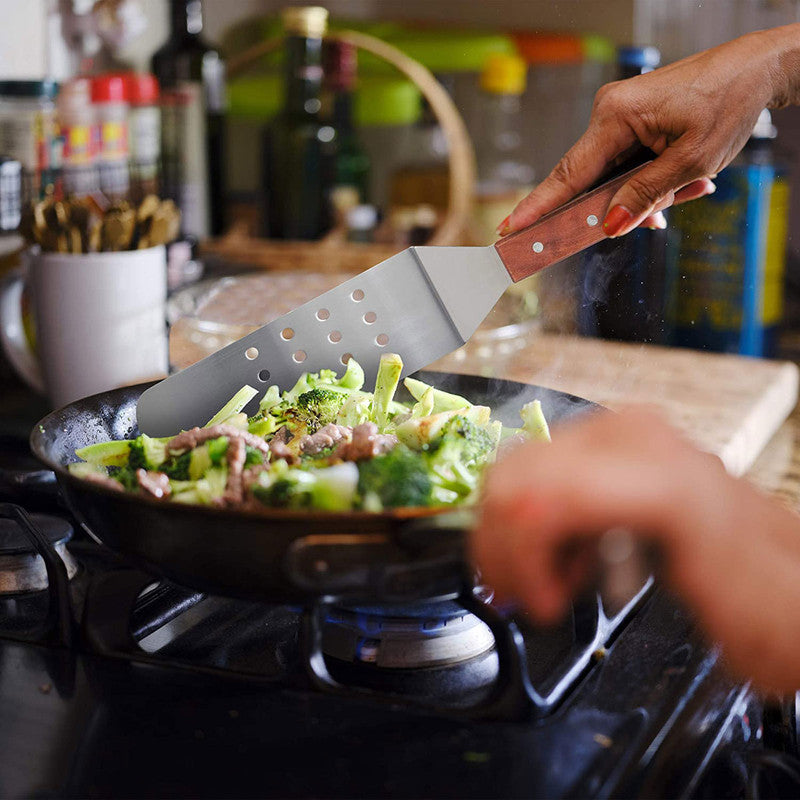 3er Set Grill PFANNENWENDER Kochbesteck Grillspachtel Kochspachtel Edelstahl mit Holzgriffen