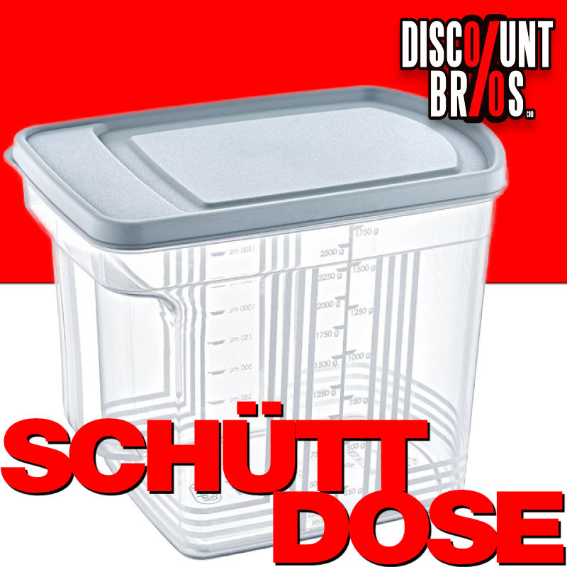 2,5 Liter XL SCHÜTTDOSE Vorratsbehälter Aufbewahrungsbox VORRATSDOSE Messbecher mit Skalen in ML und Gramm für Zucker und Mehl