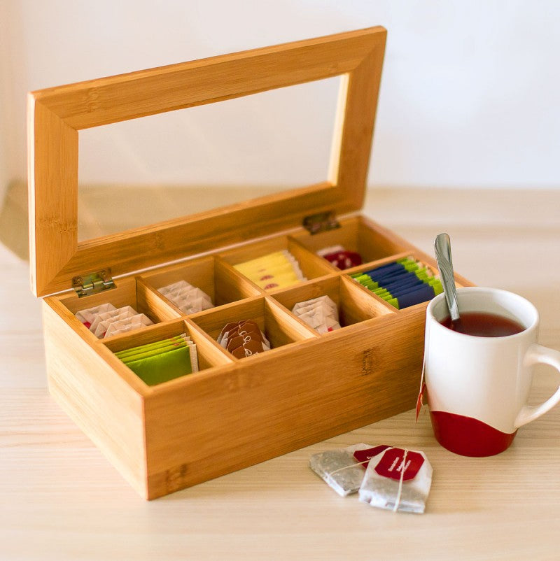 TEEBOX aus Bambus mit 8 Teekammern von Quttin 30×16×9cm