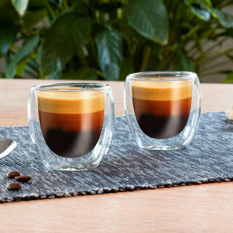 2er-Set Espresso Gläser THERMO-TRINKGLAS Trinkgläser Glas doppelwandig aus Borosilikatglas 2×80ml