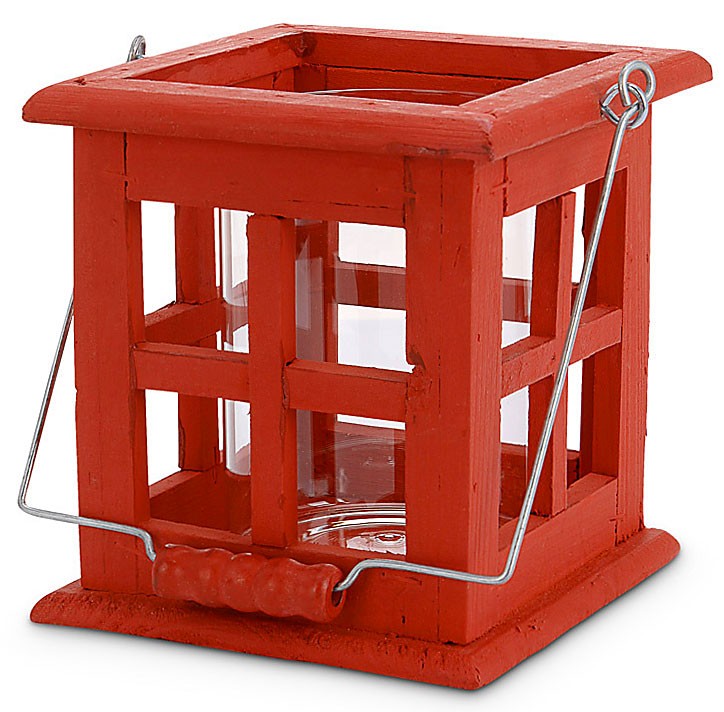 Rote LATERNE Windlicht aus Holz 13,5×13,5×14cm