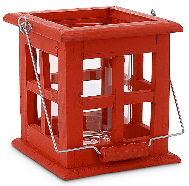 Rote LATERNE Windlicht aus Holz 13,5×13,5×14cm