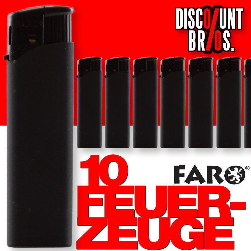 10 Stk. FARO Elektronik FEUERZEUG Mattschwarz + Schwarz nachfüllbar