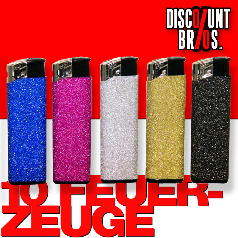 10 Elektronik FEUERZEUGE farbig GLITZER