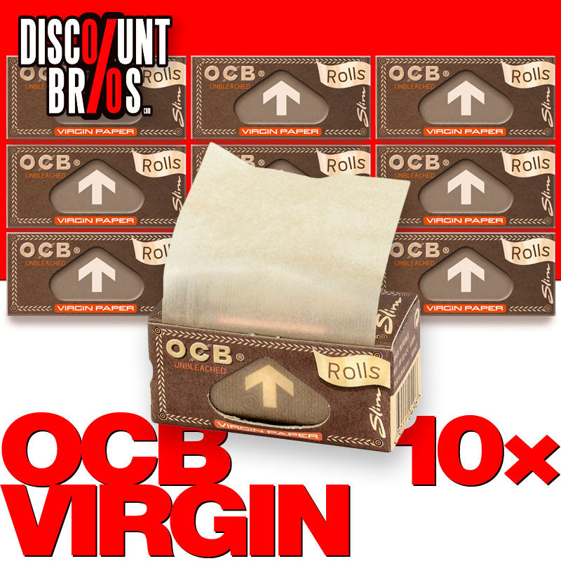 10 × Superdünne, ungebleichte OCB VIRGIN Slim Rolls Unbleached Papers Zigarettenpapier 4m×44mm