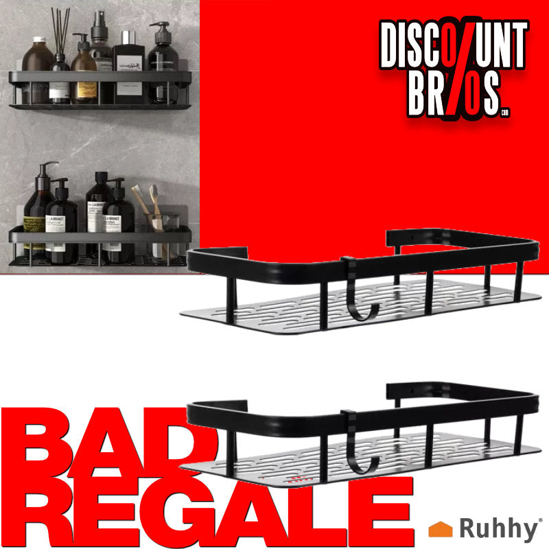 2-teiliges Aluminium-Badezimmerregal BADREGAL ohne Bohren montierbar SCHWARZ