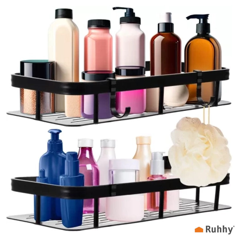 2-teiliges Aluminium-Badezimmerregal BADREGAL ohne Bohren montierbar SCHWARZ