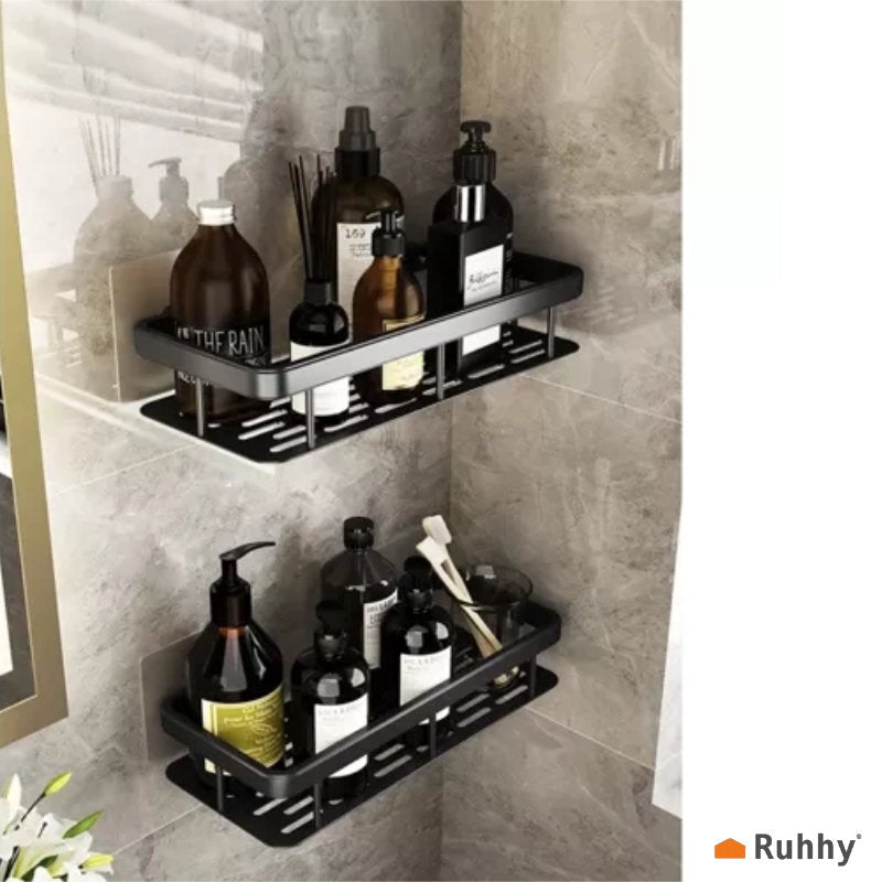 2-teiliges Aluminium-Badezimmerregal BADREGAL ohne Bohren montierbar SCHWARZ