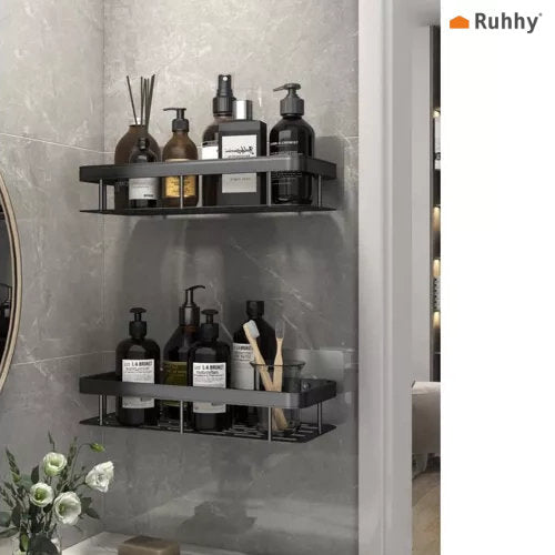 2-teiliges Aluminium-Badezimmerregal BADREGAL ohne Bohren montierbar SCHWARZ