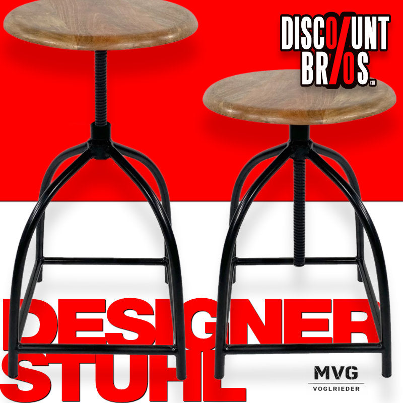 2er Set Drehhocker Liverpool Mangoholz und Metall höhenverstellbar