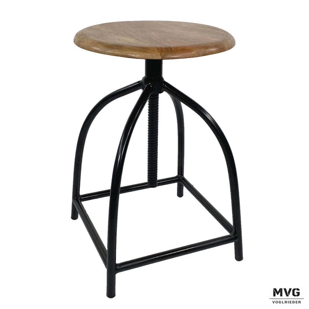 2er Set Drehhocker Liverpool Mangoholz und Metall höhenverstellbar