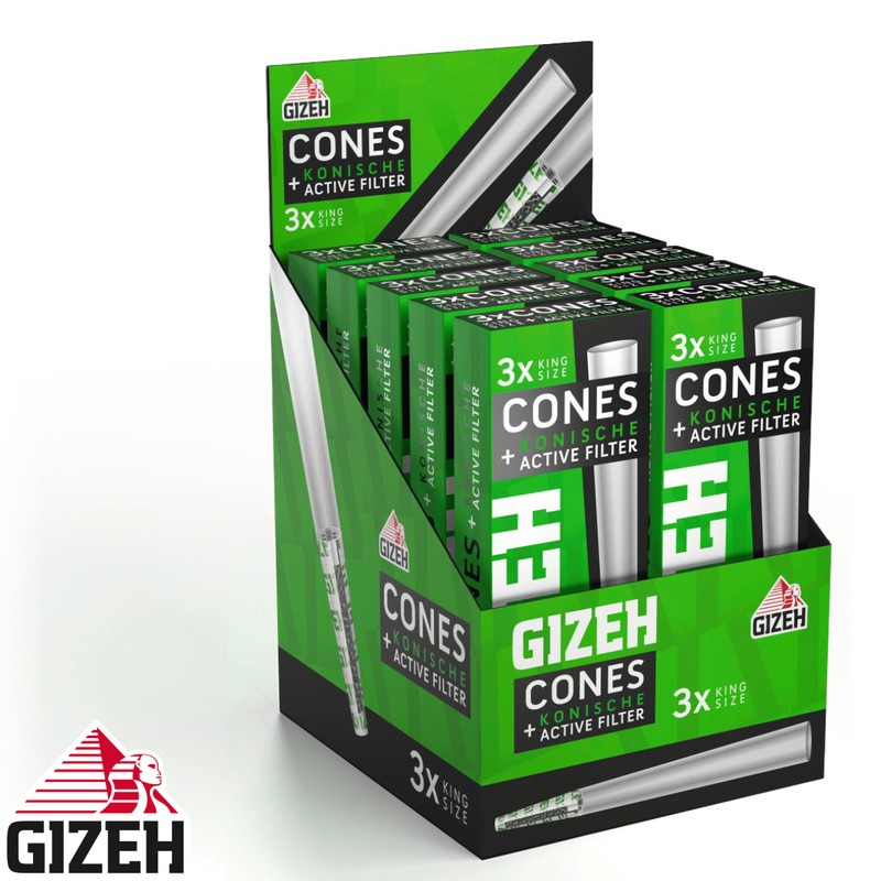 30 Stk. GIZEH Cones Black Papers mit konischen Active Filtern Zigarettenfilter Aktivkohlefilter mit Kokoskohle DISPLAY