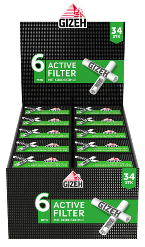 34 Stk. GIZEH BLACK® Tips Aktivkohlefilter Filter Zigarettenfilter 6mm EXTRA-SLIM