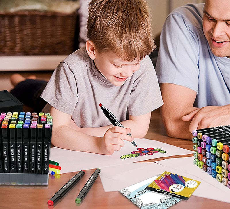 80 Touch PERMANENT-MARKER SET 80-teilig wasserfeste Doppelspitz Filzstifte mit Tragetasche