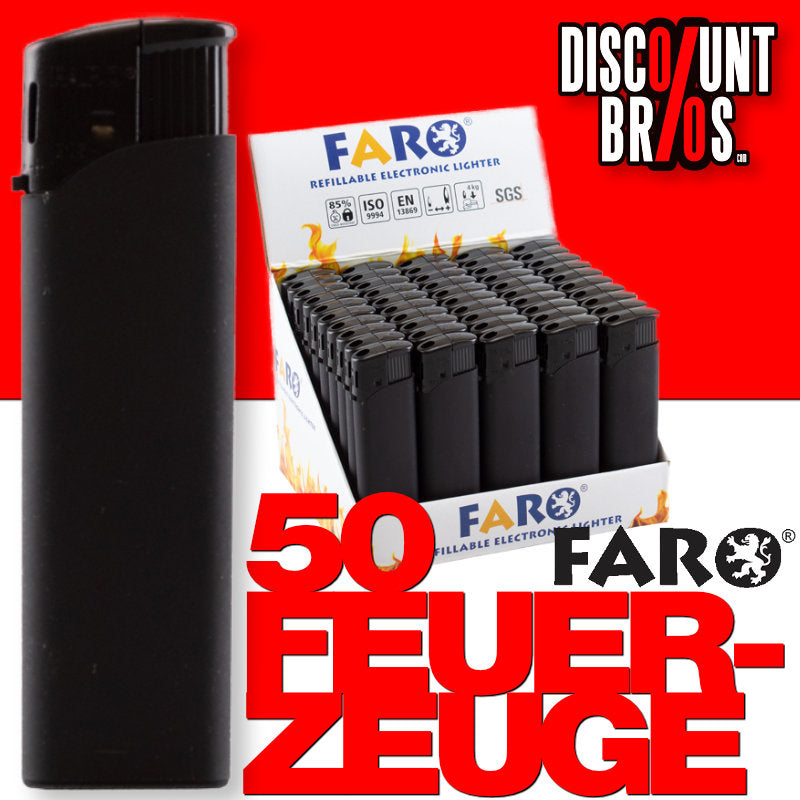 50 Stk. FARO Elektronik FEUERZEUG Mattschwarz + Schwarz nachfüllbar 2