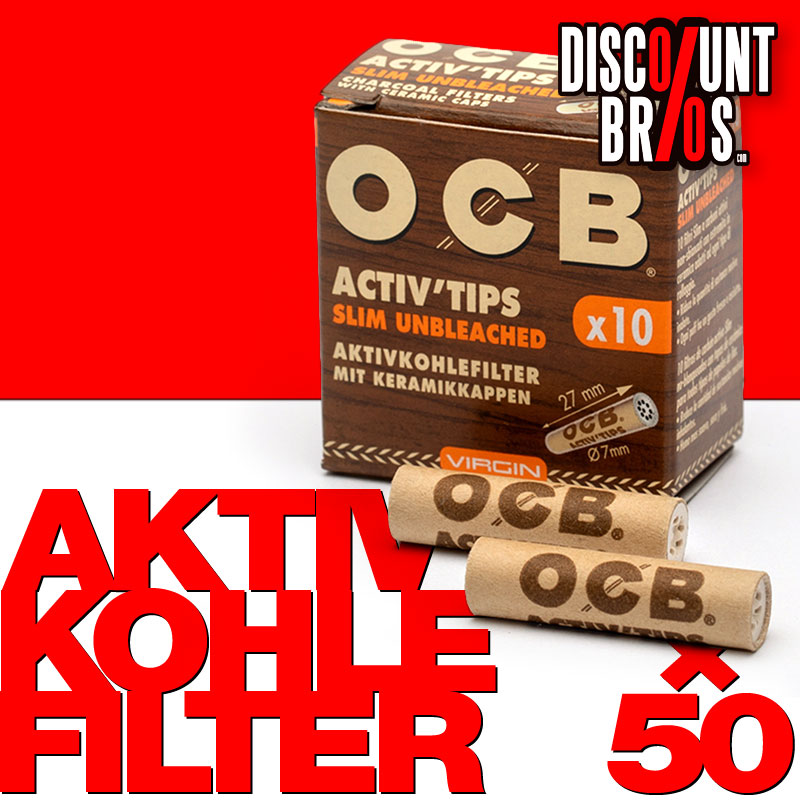 50 Stk. OCB VIRGIN Activ Tips Filter Unbleached Aktivkohlefilter 7mm SLIM