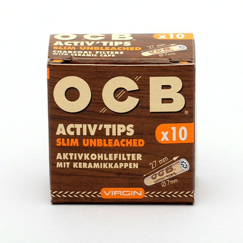 10 × 50 Stk. OCB VIRGIN Activ Tips Filter Unbleached Aktivkohlefilter 7mm SLIM