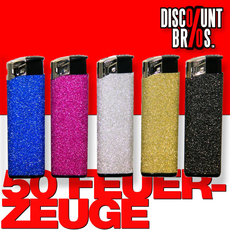 50 Stk. Elektronik FEUERZEUGE farbig GLITZER