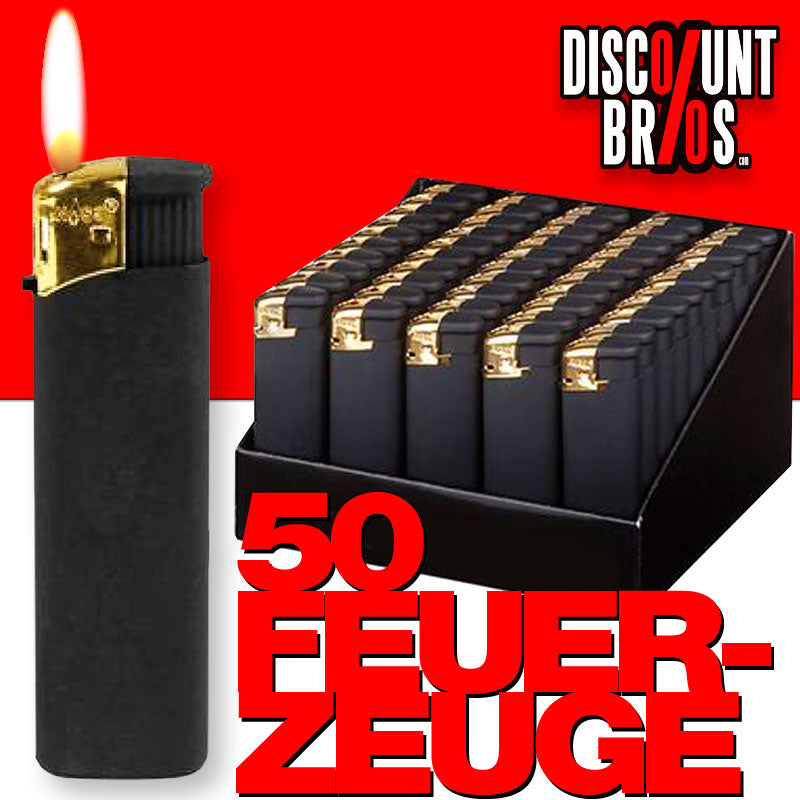 50 Elektronik FEUERZEUG Mattschwarz + Gold nachfüllbar