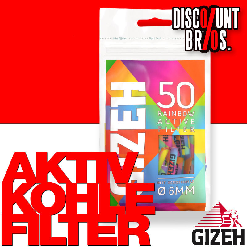 50 Stk. GIZEH RAINBOW Active Tips Aktivkohlefilter Filter Zigarettenfilter 6mm EXTRA-SLIM