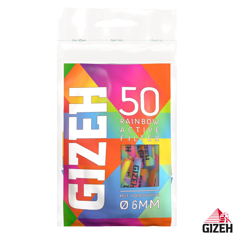 50 Stk. GIZEH RAINBOW Active Tips Aktivkohlefilter Filter Zigarettenfilter 6mm EXTRA-SLIM