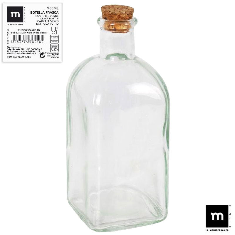 700ml Flasche GLASFLASCHE mit KORKEN von LA MEDITERRANEA