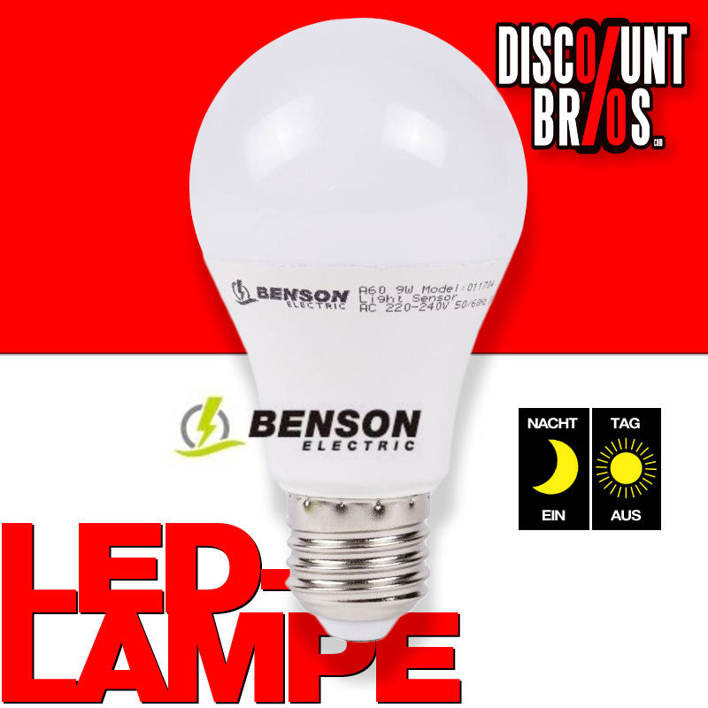 LED LAMPE Glühbirne 9 Watt WARMWEISS mit integriertem Tag-/Nachtsensor Leuchtmittel E27