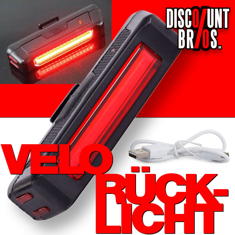 Aufladbares Rücklicht COB LED VELOLICHT Fahrrad Rückleuchte mit Akku ROT