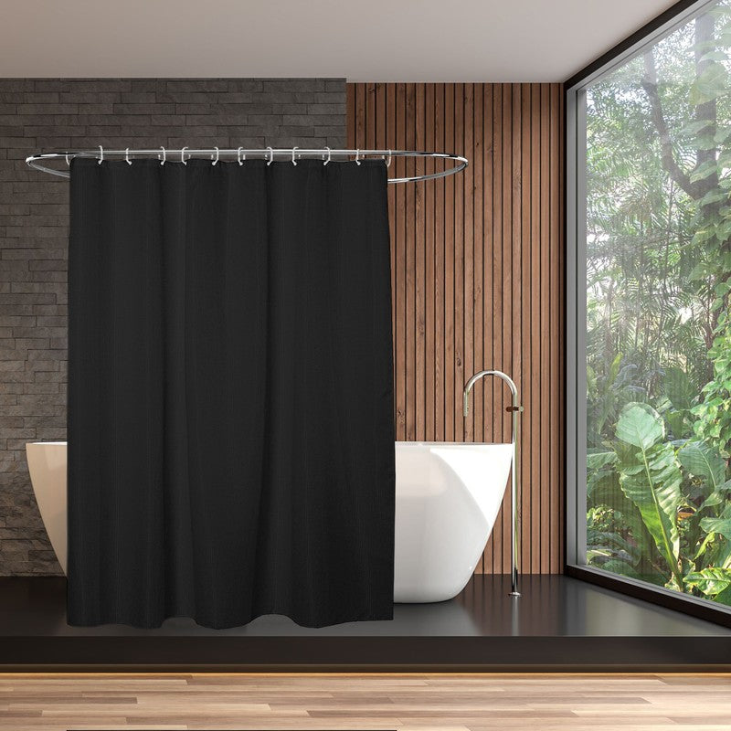 5five Textil DUSCHVORHANG Polyesterstoff mit Waffelstruktur MODERN + 12 Ringe 180×200cm Anthrazit