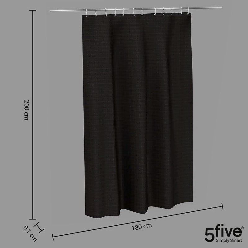 5five Textil DUSCHVORHANG Polyesterstoff mit Waffelstruktur MODERN + 12 Ringe 180×200cm STEINGRAU