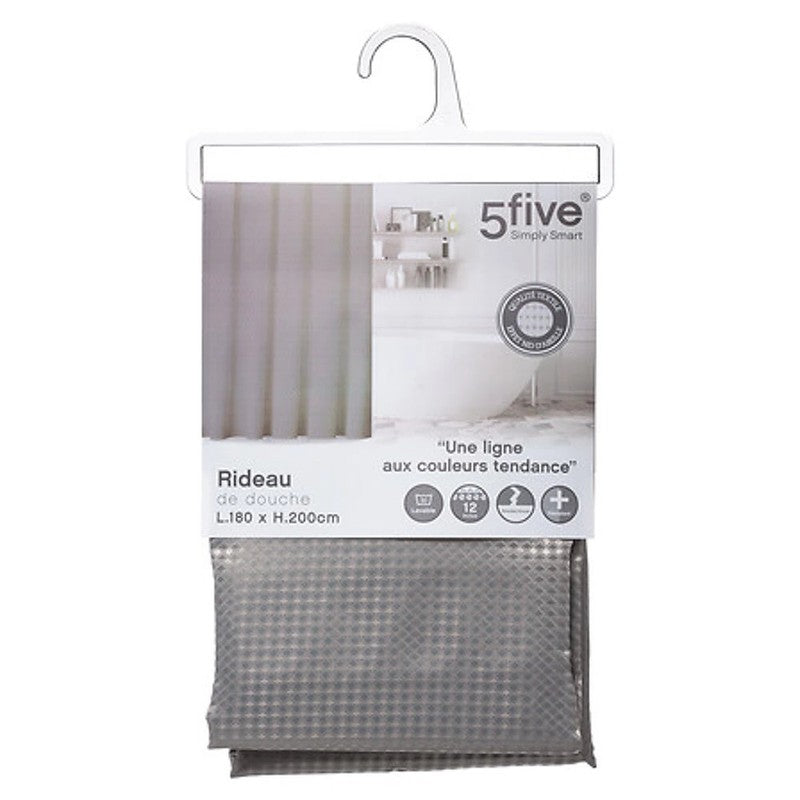 5five Textil DUSCHVORHANG Polyesterstoff mit Waffelstruktur MODERN + 12 Ringe 180×200cm STEINGRAU