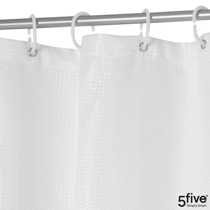 5five Textil DUSCHVORHANG Polyesterstoff mit Waffelstruktur MODERN + 12 Ringe 180×200cm WEISS