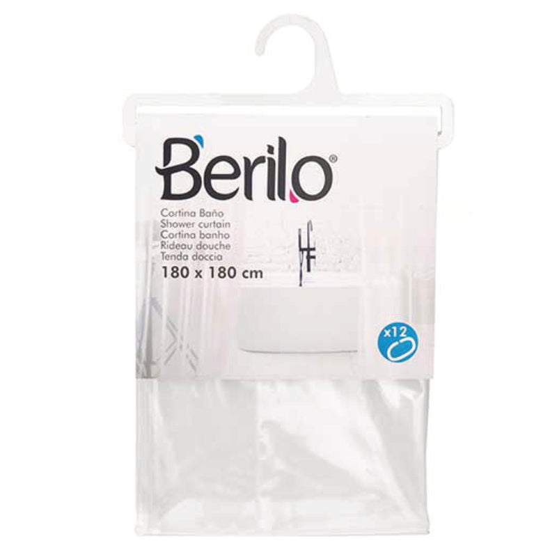 BERILO Transparenter DUSCHVORHANG + 12 Ringe 180×180cm