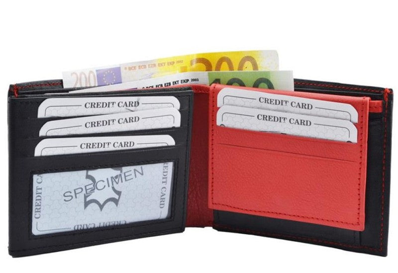 Brieftasche PORTEMONNAIE Geldbörse aus Nappa-Leder Echtleder SCHWARZ-ROT