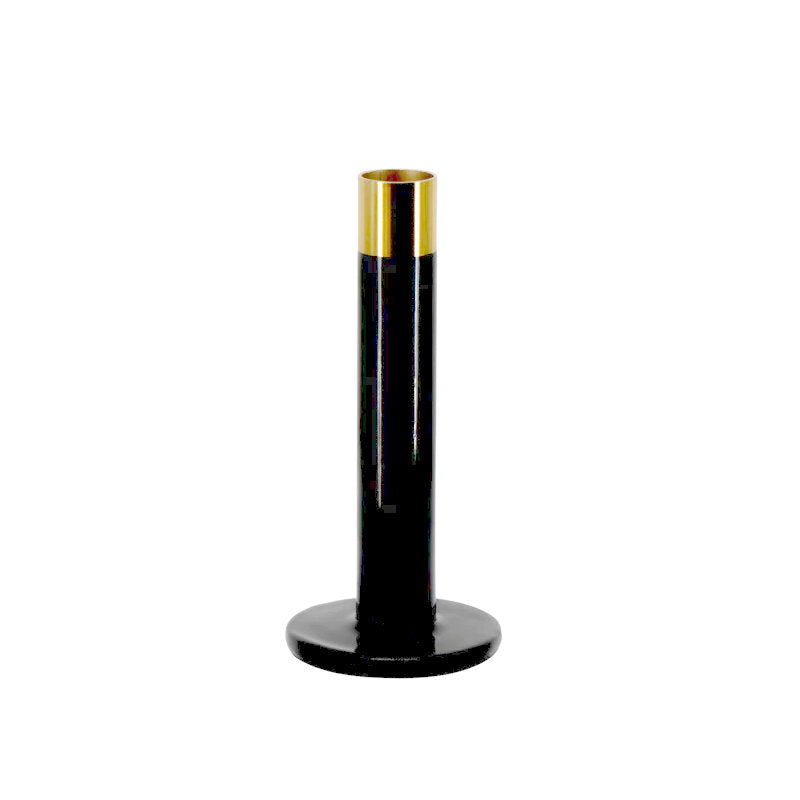 Moderner Metall KERZENHALTER Kerzenständer SCHWARZ-GOLD Florissima H15,5 cm