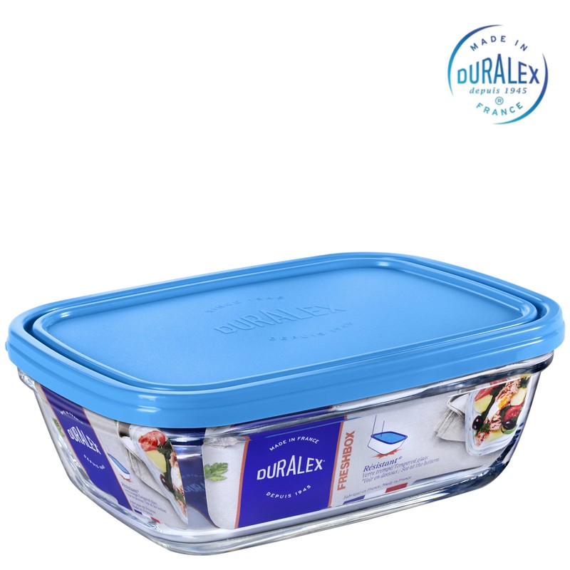 Duralex Freshbox rechteckige SCHÜSSEL mit DECKEL Vorratsdose Aufbewahrungsbox Lunchbox Frische Box 1,1l Blau