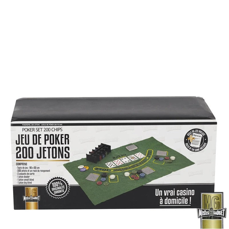 Texas Hold’em POKER-SET Pokerkoffer mit 200 Chips, zwei Kartendecks, Filzmatte und Aluminiumbox