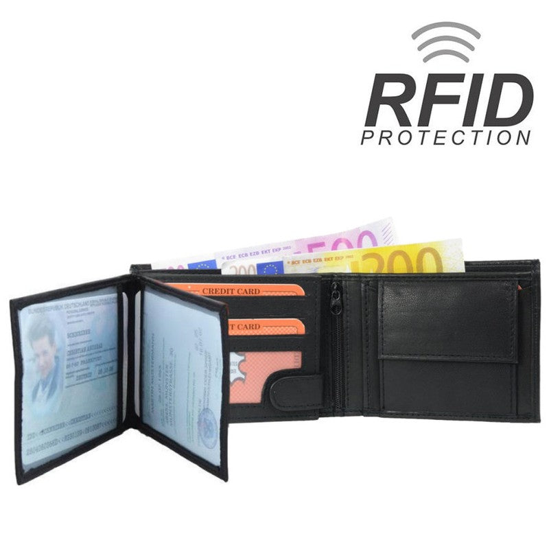RFID-Protect PORTEMONNAIE Geldbörse aus Nappa-Leder Echtleder SCHWARZ