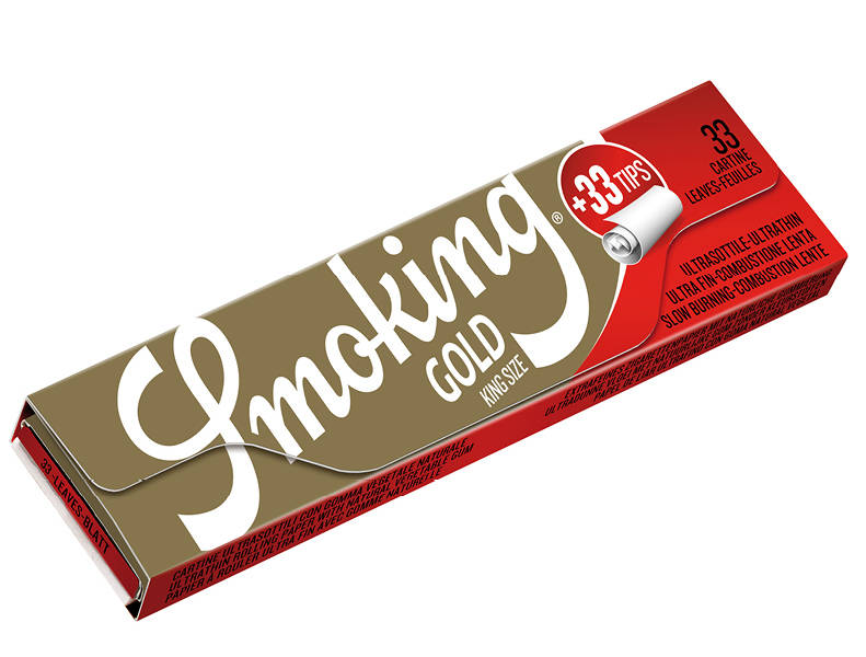 10 × SMOKING GOLD King Size Papers + Tips 33 Blatt Zigarettenpapier mit Filter