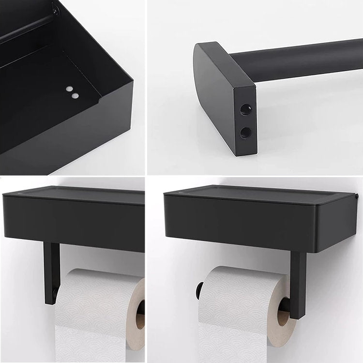 Toilettenpapierhalter WC-PAPIER-HALTER mit Ablage und Feuchttücher-Fach aus Metall SCHWARZ