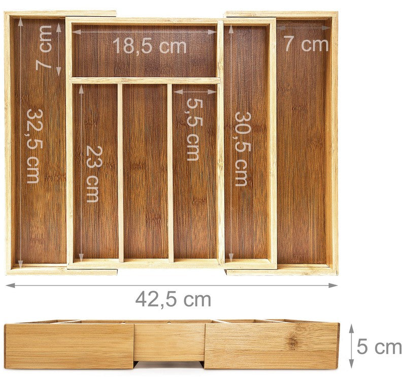 Ausziehbarer BESTECKKASTEN Schubladeneinsatz aus Bambus Holz 34×29-43cm