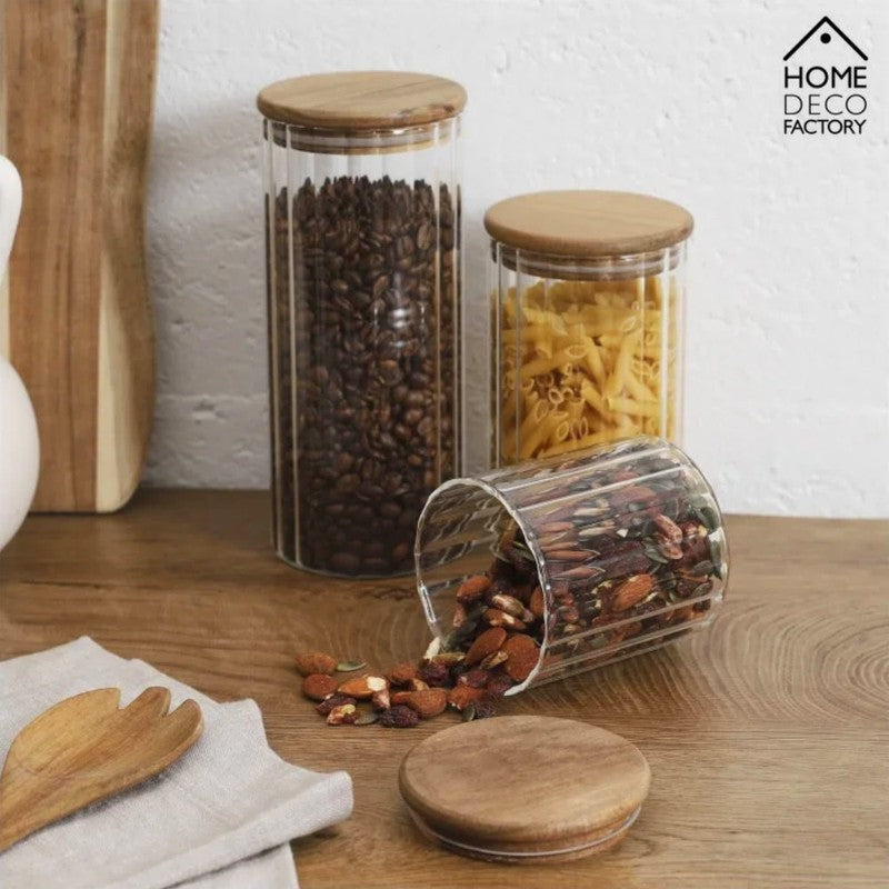 1,1 Liter VORRATSGLAS mit HOLZDECKEL Vorratsbehälter Aufbewahrungsglas transparentes Glas