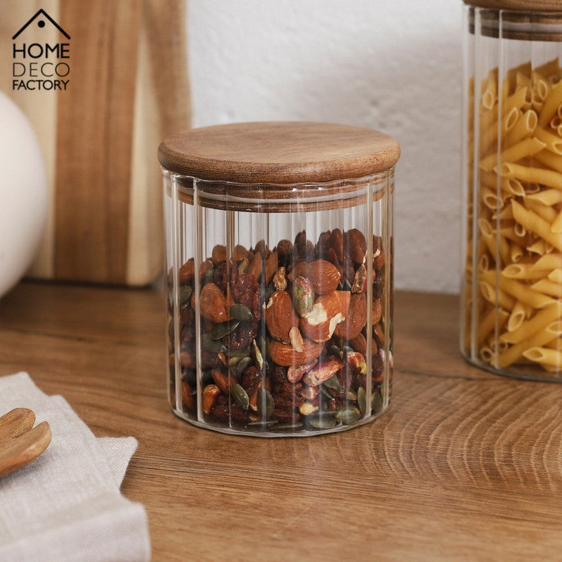 50cl VORRATSGLAS mit HOLZDECKEL Vorratsbehälter Aufbewahrungsglas transparentes Glas