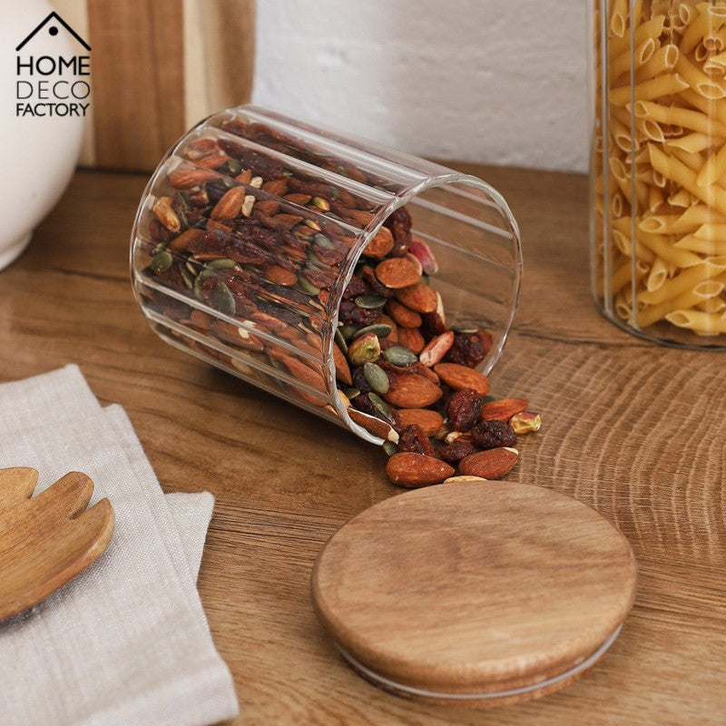 50cl VORRATSGLAS mit HOLZDECKEL Vorratsbehälter Aufbewahrungsglas transparentes Glas