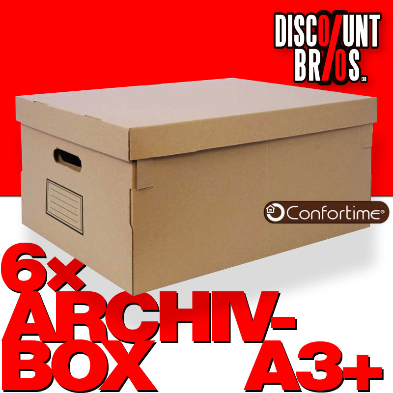 6 Stk Mehrzweckboxen ARCHIV-BOX A3+ Archivschachtel mit Deckel Karton braun 45×35×20