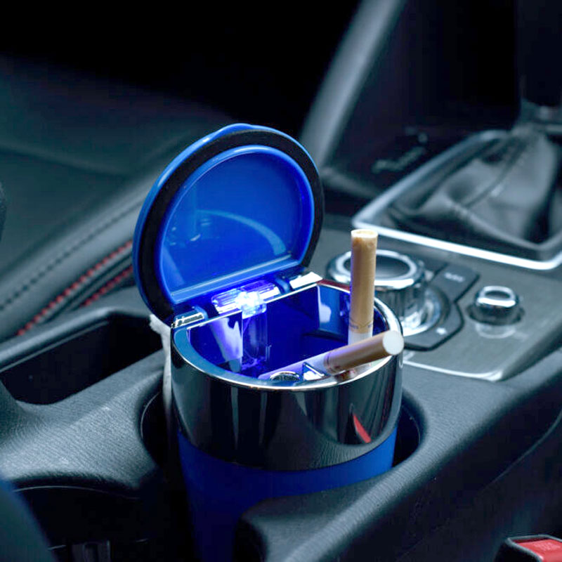 Champ AUTO-ASCHENBECHER Aschenbecher für Getränkehalter mit Deckel und LED Licht FARBIG