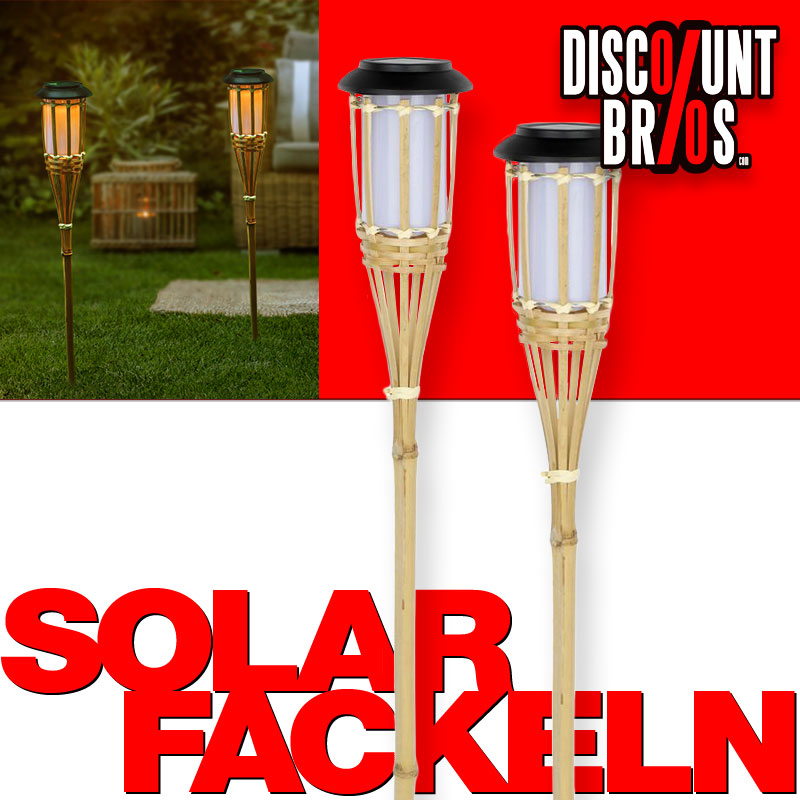 2er Set LED SOLAR FACKELN aus Bambus - Gartenleuchten mit Gartenstecker